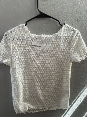 Planet Gold White Crochet Lace Short Sleeve Top